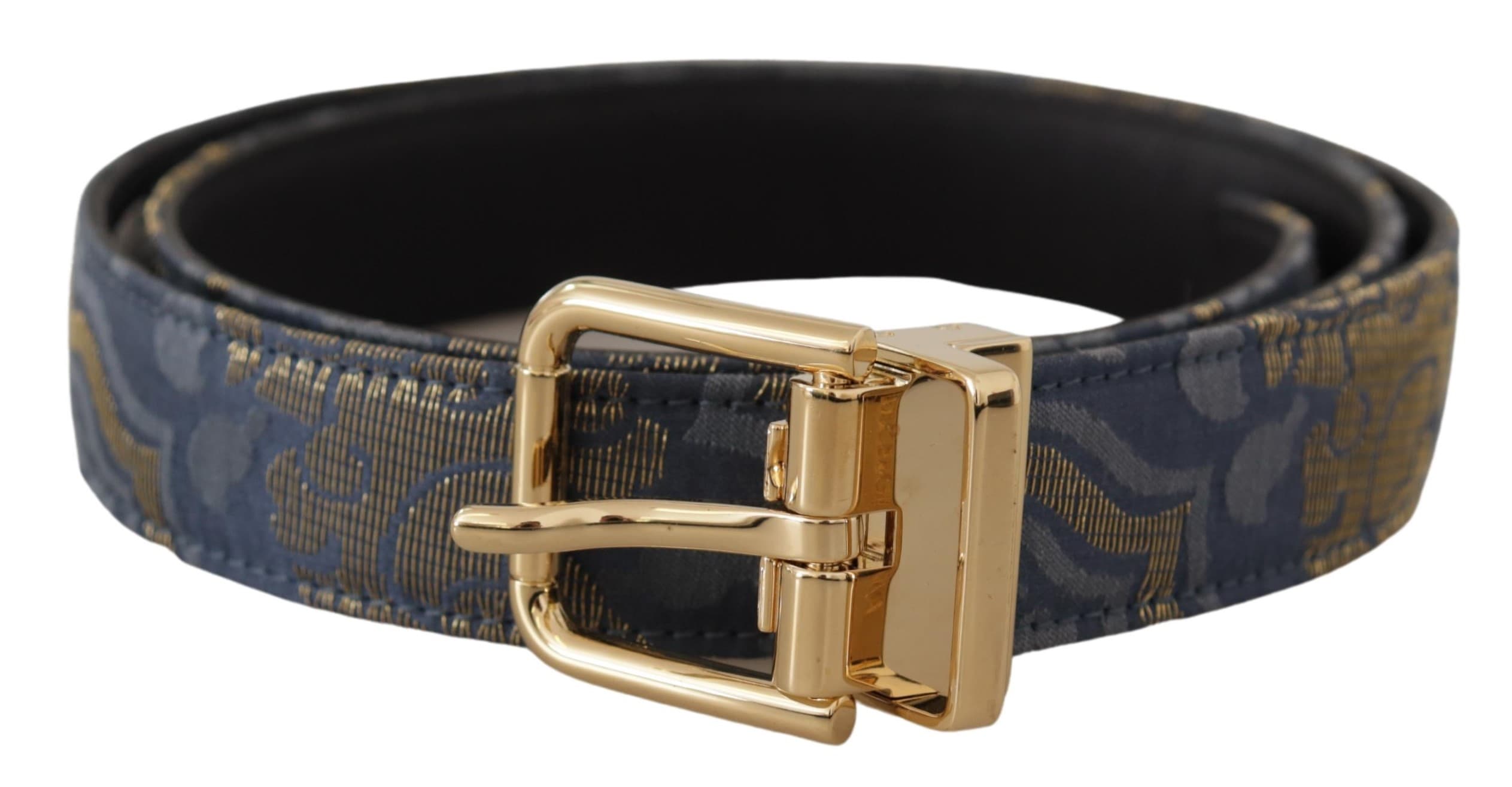 Jacquard Gold Tone Logo Metal Buckle Belt