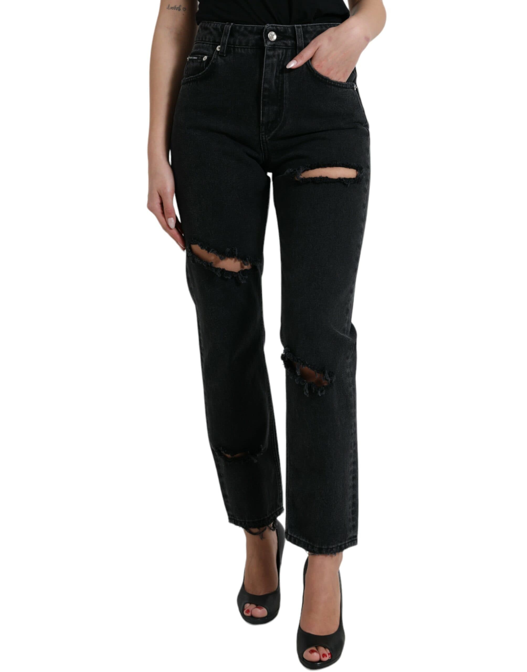 High Waist Tattered Denim Jeans