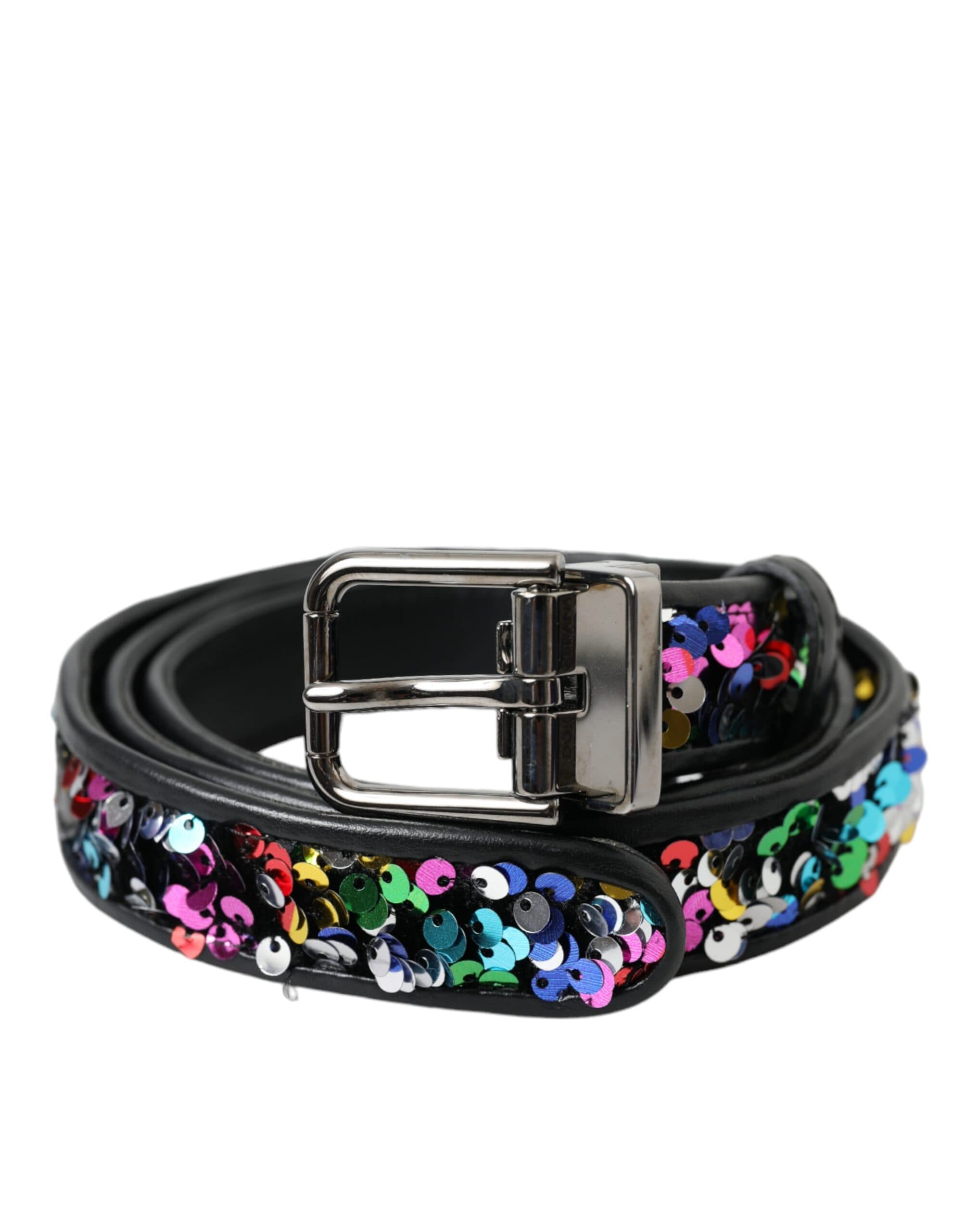 Sequined Silver Metal Buckle Belt