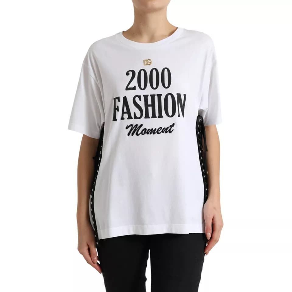 Slogan Print Lacing Detailed T-shirt