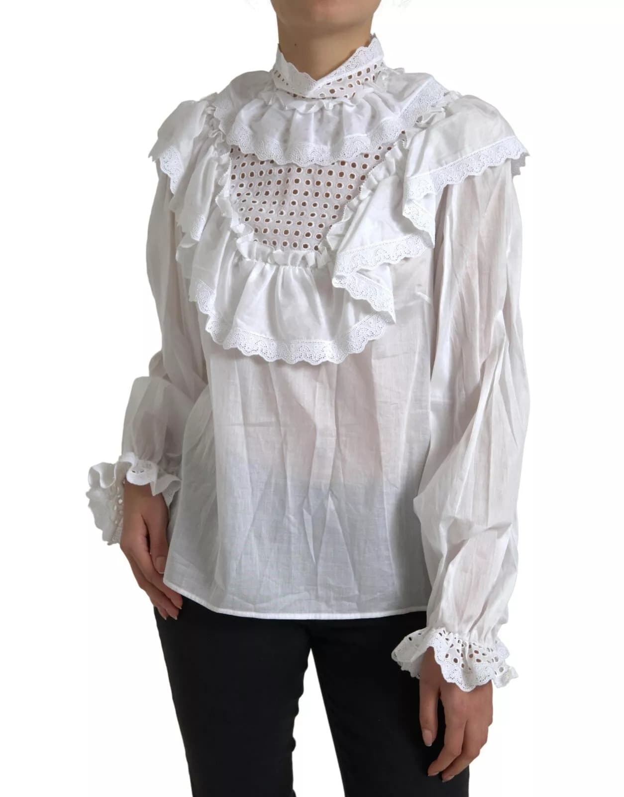 Lace Trim Turtle Neck Blouse