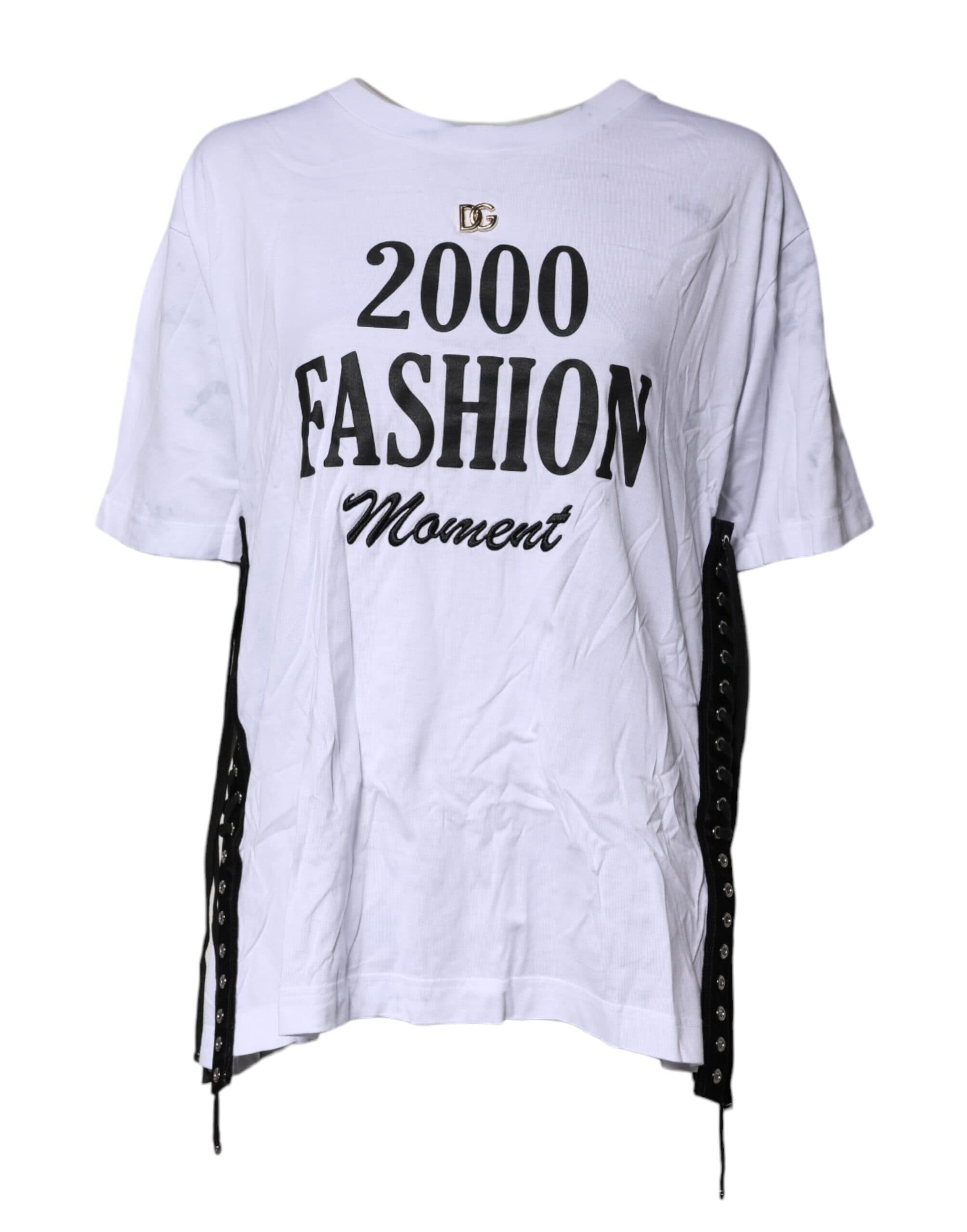 Print Lace-Up Cotton Crew Neck T-shirt