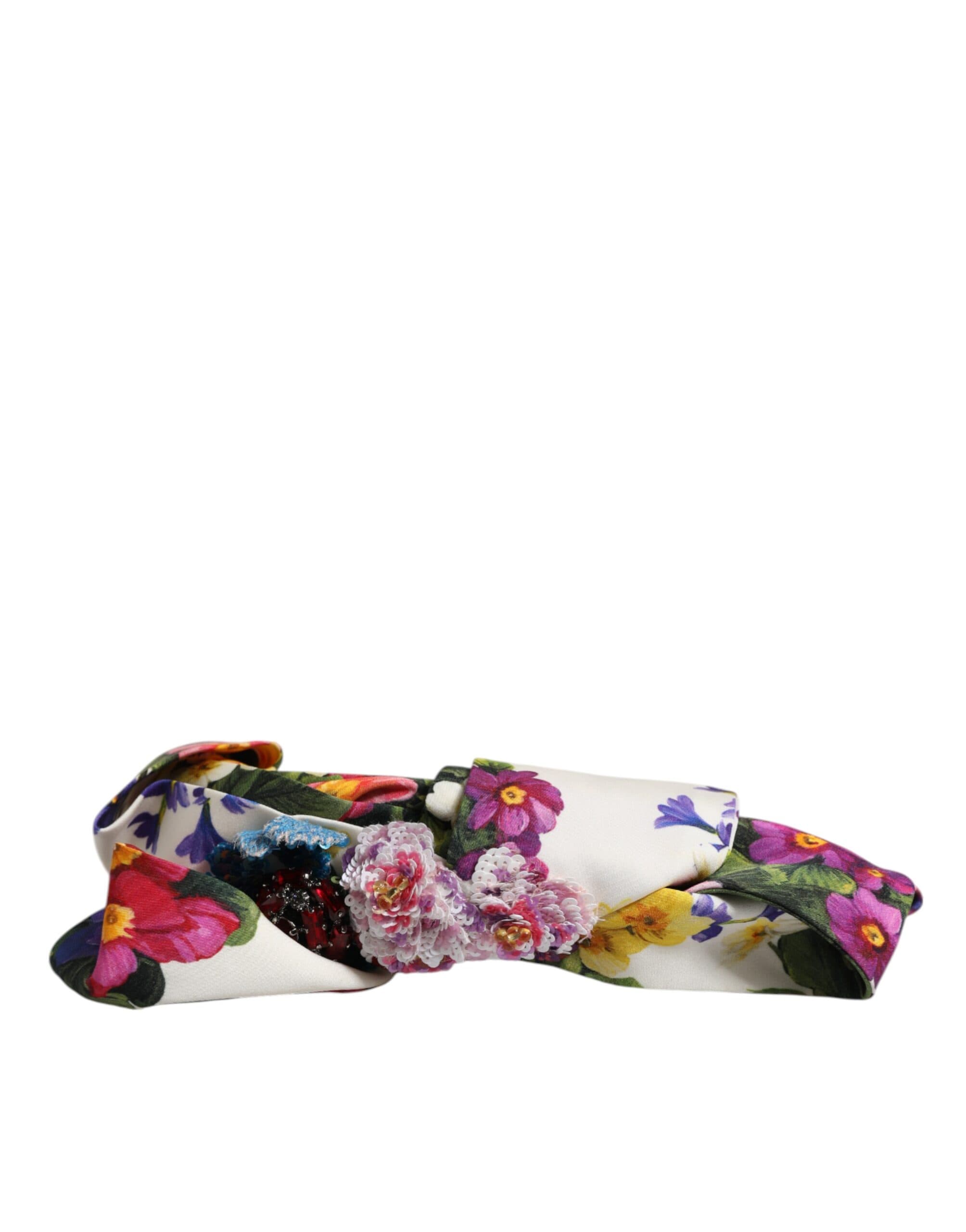 Multicolor Floral Silk Bow Crystal Embellished Headband