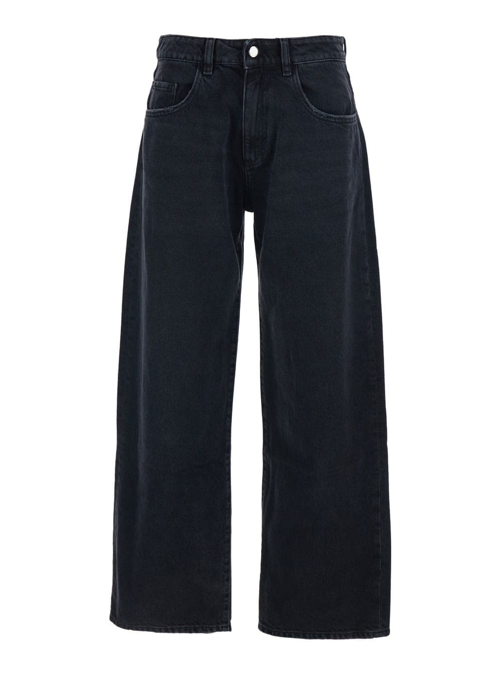 Black Jeans With Wide Leg And Logo Patch