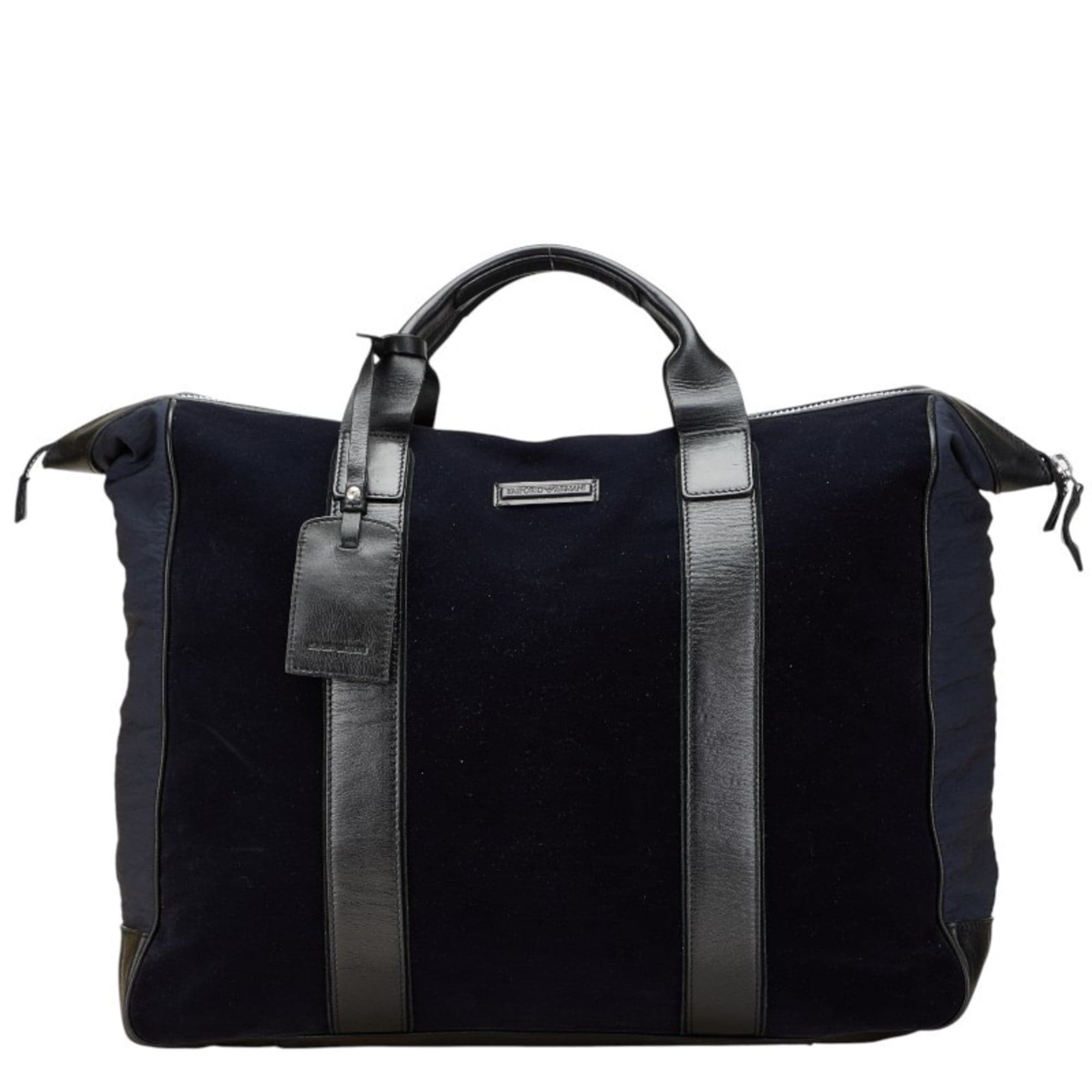Navy Black Polyester Nylon Leather Boston Bag