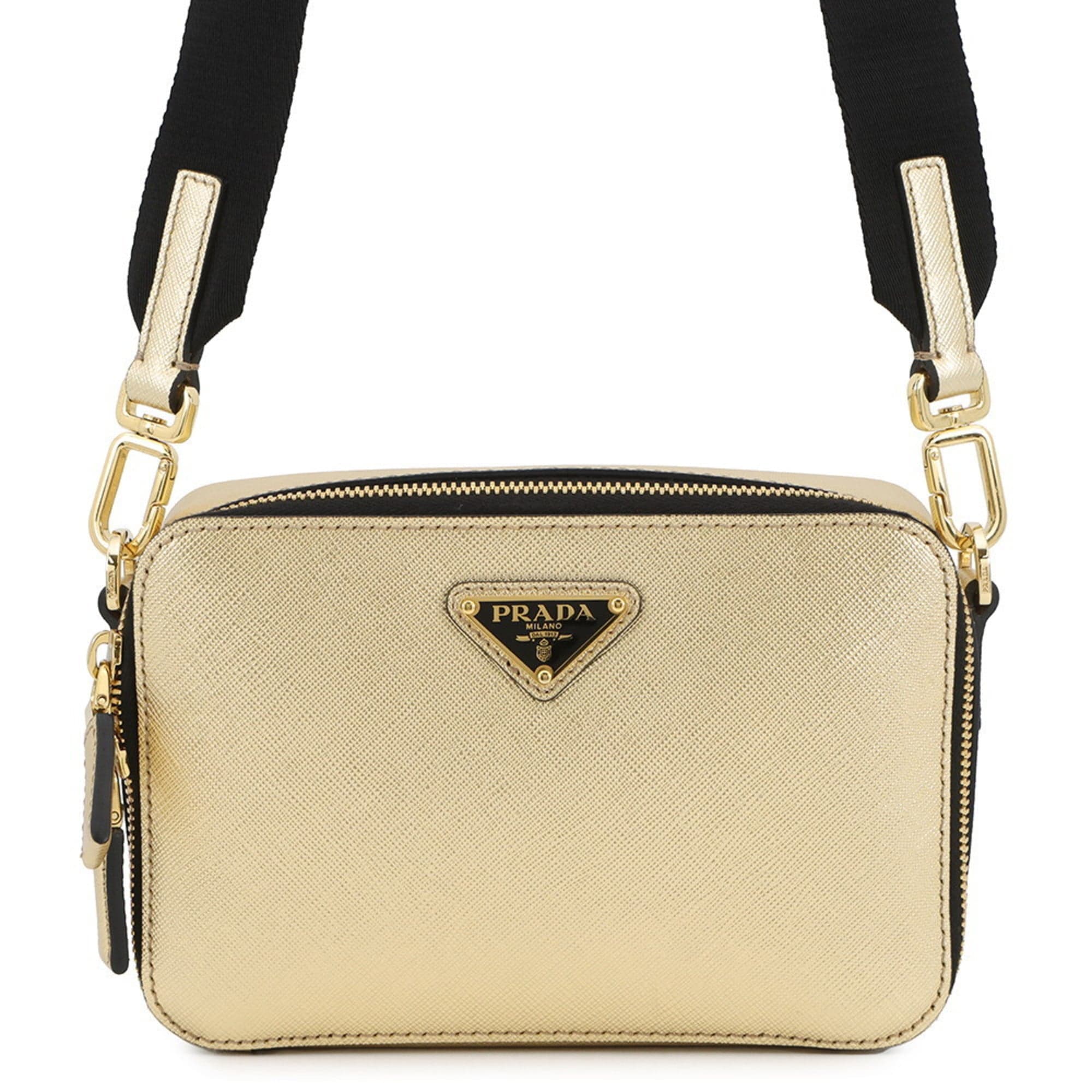 Beige Beige Gold Leather Shoulder Bag