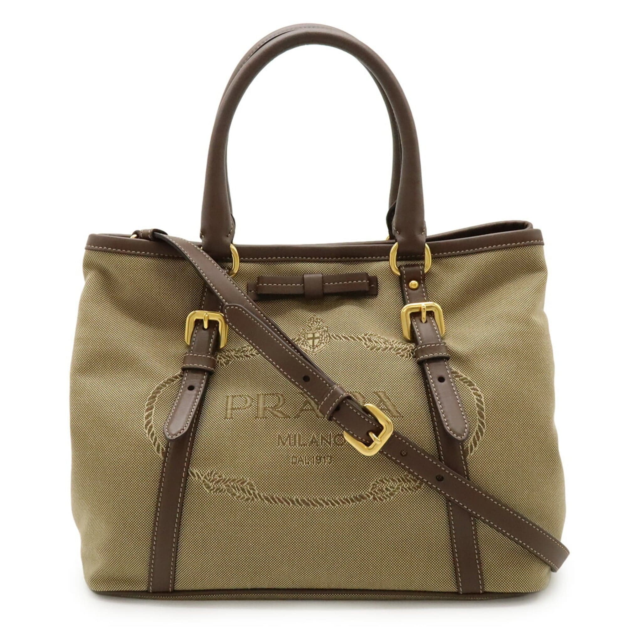 Beige Brown Khaki Canvas Leather Handbag Shoulder Bag Tote Bag
