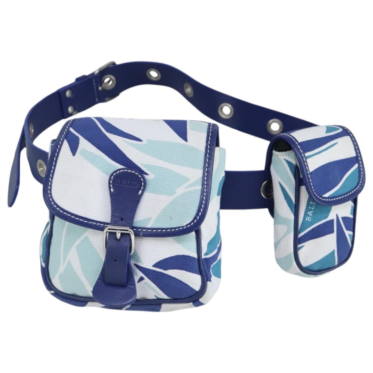 Vintage Waist Bag Leather And Canvas Blue