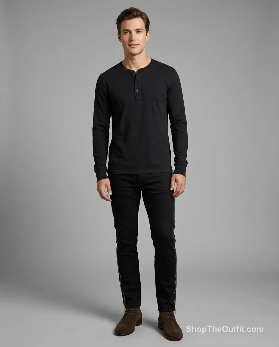 Modern Man's Urban Edge: Henley, Skinny Jeans & Chukkas