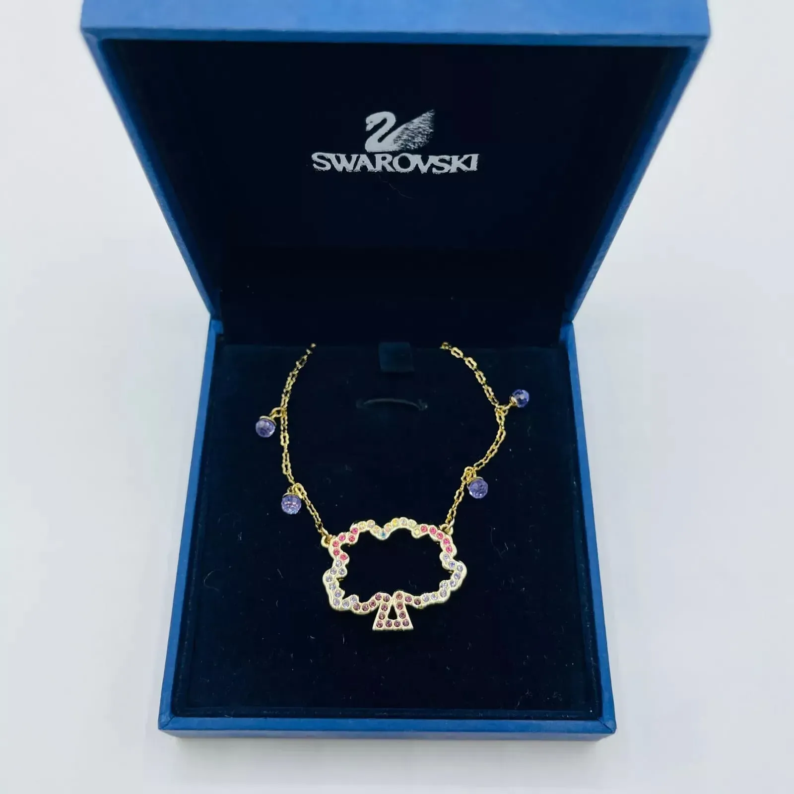 Gold Jeweled Pink and White Tree Necklace with Chain