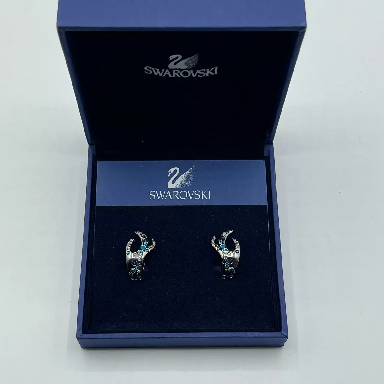 Silver Branch Earrings with Blue Crystals