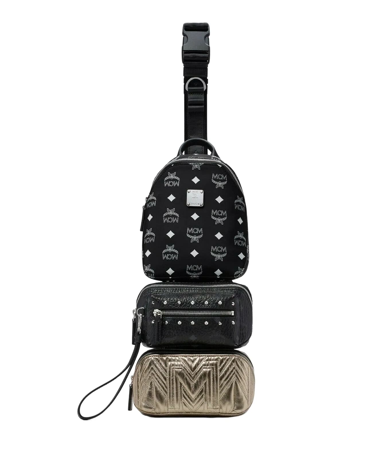 Black Nylon Visetos Leather Trey 4-in-1 Sling Belt Bag