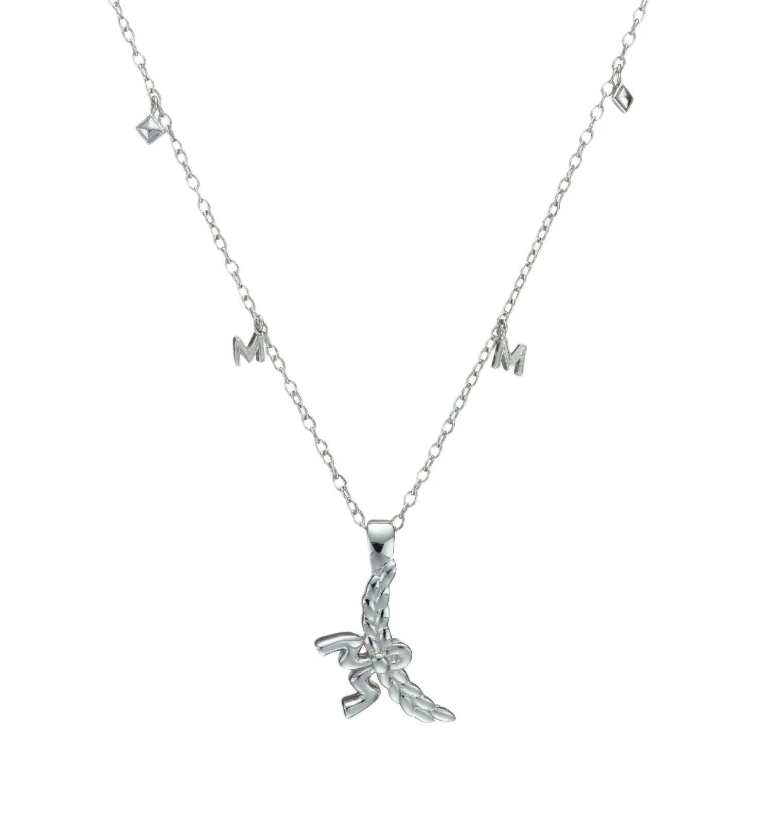 Silver 3D Logo Laurel Charm Pendant Necklace