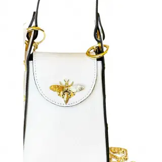 Women's Bumblebee Leather Cellphone Case Bag In White
