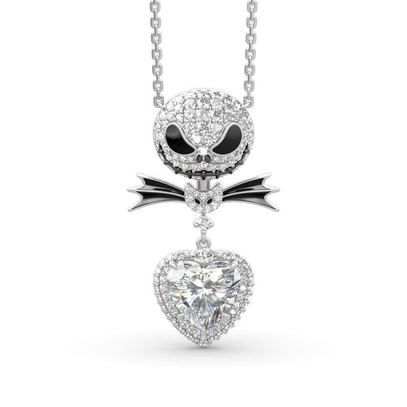 Jeulia "Bat Bow Tie" Skull Heart Cut Sterling Silver Necklace